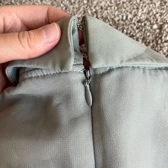 Reiss Dress Sage Green Collar Blue Floral Appliques Tulle Zip Short Sleeve Sz 4 - Picture 6 of 6